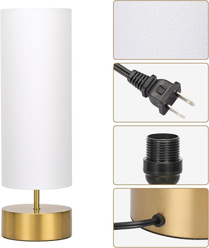 3-Way Dimmable Table Lamp, Touch Control Nightstand Lamp with White Lampshade, Gold Modern Bedside Touch Lamp Simple Side Table Lamp Night Light for Bedroom Living Room Kitchen, LED Bulb Included