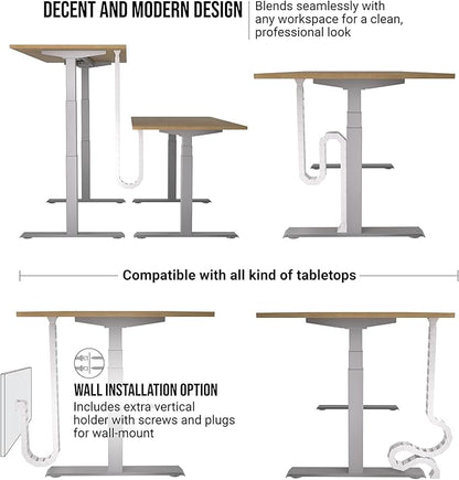 Under Desk Cable Management Vertebrae - Perfect for Sit Stand Desk - White, 133 cm