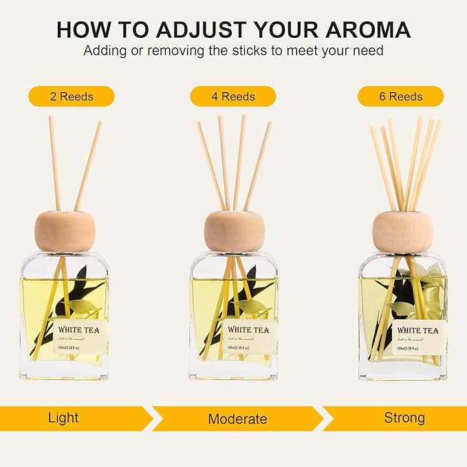 White Tea Essential Oil Reed Diffusers,Luxury Hotel Collection Diffuser Oil Inspired by Westin for Home&Office, Bedroom Living Room Shelf Decor,Bathroom Accessories,Non-Toxic & Gift Ready,3.34 FL OZ