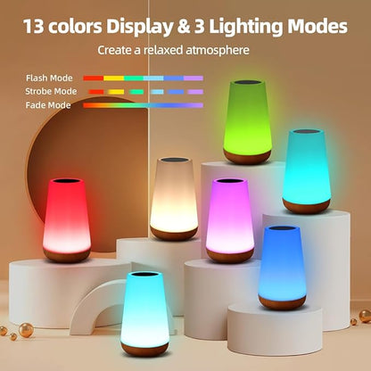 Luxxflour Night Light Lamp, Dimmable Touch Lamp for Bedroom, Portable Table Bedside Lamp, 5 Brightness & 13 RGB Colors, Night Lights for Perfect for Bedroom, Living Room, and Home Decor