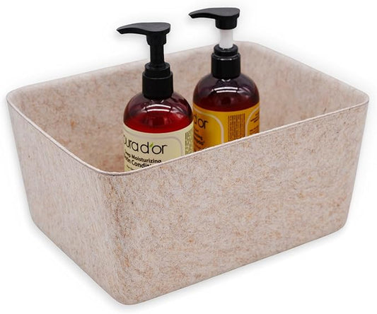 Welaxy Felt Storage Bin Wide Deep Drawer Organizer Beige Caddy for Makeup, Jewelry, Stationery, Closet & Bathroom, Minimalist lifestyle (Oatmeal Bin, M)