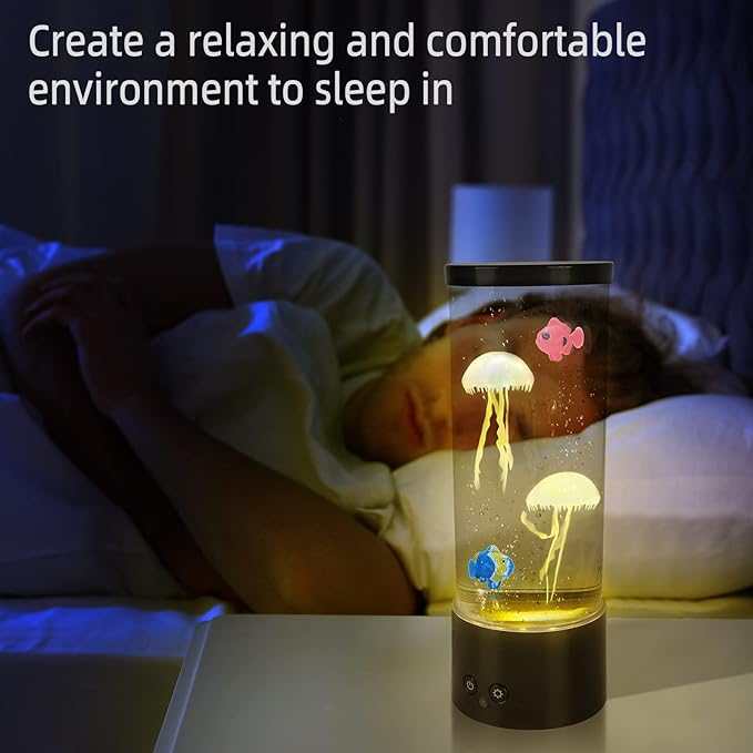 PINPON Jellyfish Lamp Color Changing Artificial Fish Tank with USB & Battery Powered Option 4 Lighting Modes Aquarium Lamp with Remote Control Mood Light for Relax