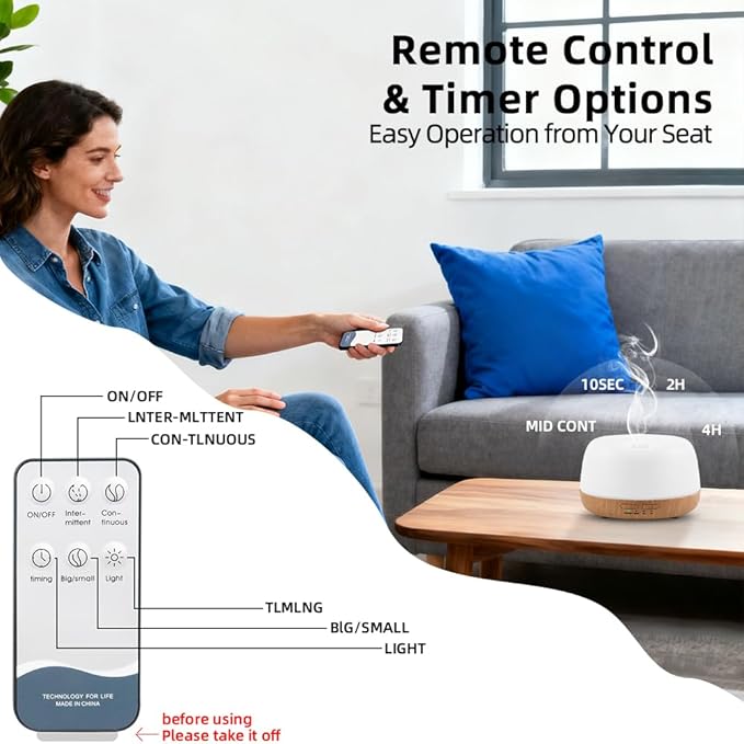 300ML Essential Oil Diffuser with Remote Control,Quiet Ultrasonic Cool Mist Aromatherapy Diffuser,7 Color LED Light,4 Timer Modes & Auto Shut-Off for Bedroom,Office, Yoga & Spa