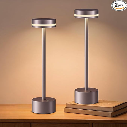 2 Pack Modern Cordless Table Lamp Rechargeable, Aluminum Touch Lamp & 4000mAh Battery Operated, 3000K LED Table Lamps for Home Decor, Dining, Reading, Desk, Bedroom, Gift