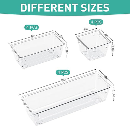 WOWBOX 9 Pack Clear Drawer Organizer Set, Acrylic Drawer Storage Trays, Storage Bins for Makeup, Cosmetics, Jewelries, Utensils, Gadgets, Office
