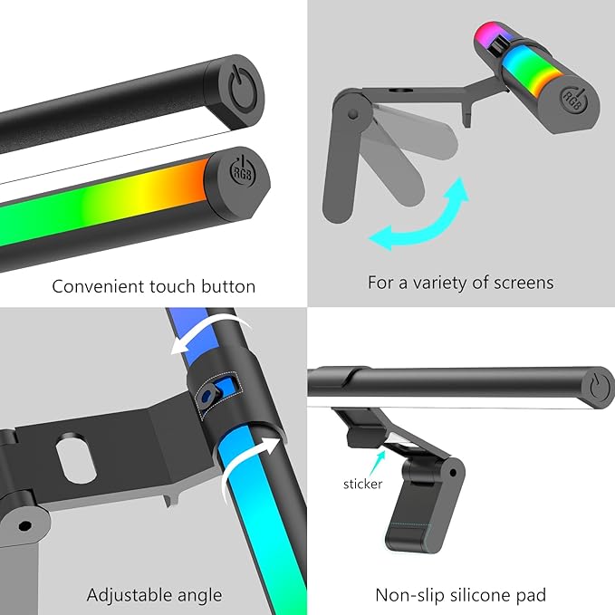 RGB Monitor Light Bar, Eye-Care Dual Light Reading Screen Lamp, 9 Modes Gaming Backlight LED Computer Lamp, 3 Colors Dimmable Frontlight, 15.75'' USB Desk Lights for Home, Office