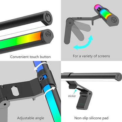 RGB Monitor Light Bar, Eye-Care Dual Light Reading Screen Lamp, 9 Modes Gaming Backlight LED Computer Lamp, 3 Colors Dimmable Frontlight, 15.75'' USB Desk Lights for Home, Office
