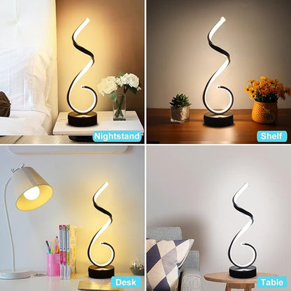 Modern Spiral LED Table Lamp for Bedroom, Bedside Lamps with USB Charging Ports, Dimmable Side Table Lamp Touch Lamps for Nightstand, 3 Colors Modes Desk Lamps for Living Room, Office - Black