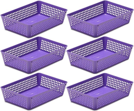 YBM Home 6-Pack Plastic Storage Baskets Bins for Home Junk Drawer, Shelves, and Office Organization, Functional Trays/Containers Great for Kitchen Pantry, Cabinets, Bedrooms, and Bathrooms, Purple