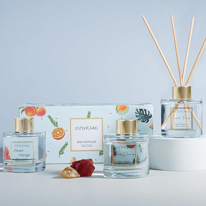 200ml Scent Diffuser with 6 Fiber Sticks, 6.76 oz Reed Diffuser Set Aromatherapy Fragrance Diffusers Air Fresheners for Home Bedroom Bathroom (Coconut Orange)