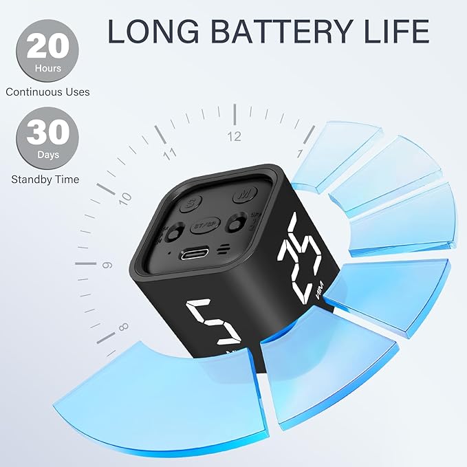 Rotating Pomodoro Timer 5, 25, 10 50 Minutes Preset, Desk Productivity Flip Timer, ADHD Tool Cube Countdown Stopwatch, Vibration/High/Low Volume/Custom Modes, for Work, Study, Back to School, Kitchen