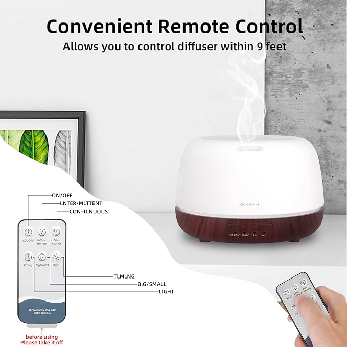 300ML Essential Oil Diffuser,Aromatherapy Diffuser with Remote Control, 7-Color LED Light and 4 Timers,Quiet Auto-Off for Bedroom, Home,Office