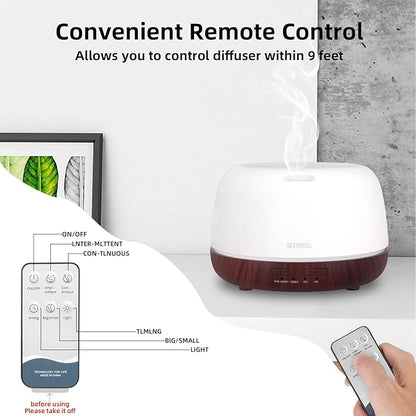 300ML Essential Oil Diffuser,Aromatherapy Diffuser with Remote Control, 7-Color LED Light and 4 Timers,Quiet Auto-Off for Bedroom, Home,Office