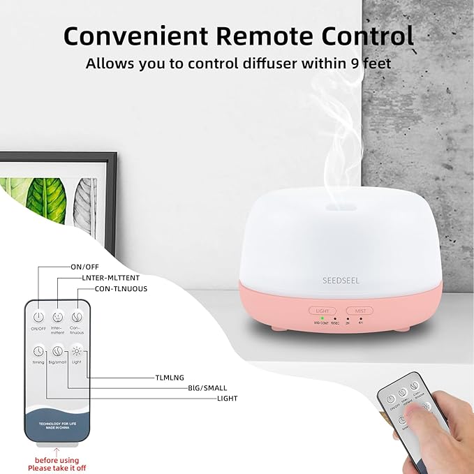 300ML Essential Oil Diffuser with Remote Control, Aromatherapy Diffuser with 7-Color Changing LED Light for Home,Bedroom, Office