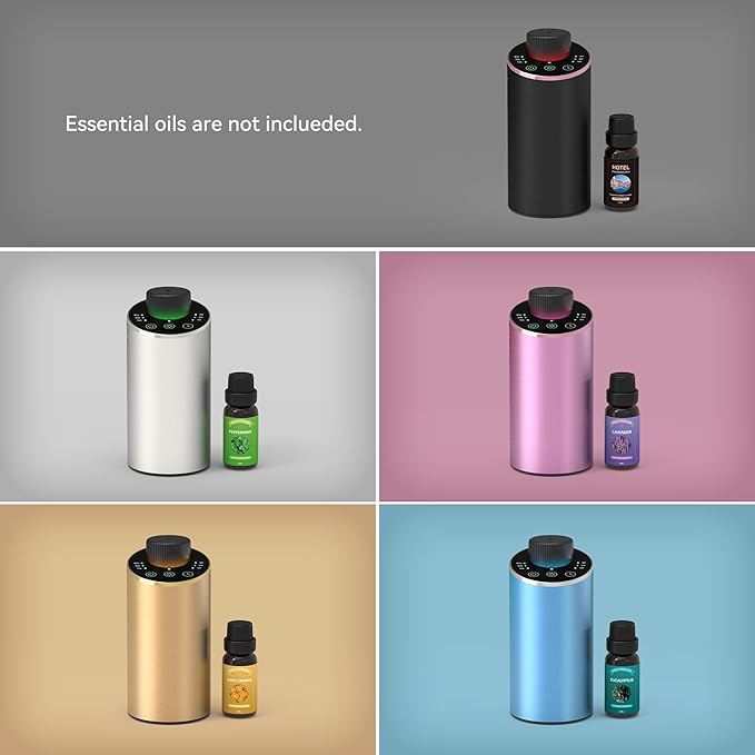 Waterless Essential Oil Diffuser Scent Aromatherapy Diffusers for Home Large Room, Car, Office, Portable Battery Operated Cordless Air Freshener, 4 Timers & 3 Mist Levels, 100ml Capacity (Pink)