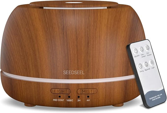 300ML Essential Oil Diffuser with Remote Control,7 LED Colour Lights,4 Timer, Quiet,Ultrasonic Aromatherapy Diffuser for Bedroom, Living Room, Desk,Office