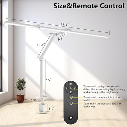 36W Ultra Bright Architect Desk Lamp with Clamp, Tall Overhead Rotatable Led Desk Light for Home Office, 47Inch Long Adjustable Monitor Light Bar with Remote for Computer Screen Desktop Table