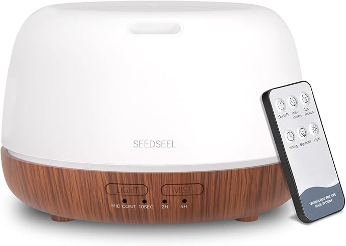 300ML Essential Oil Diffuser, Mini Aromatherapy Diffuser with Remote Control, 7 Color Changing LED Light, 4 Timer for Bedroom, Room, Office