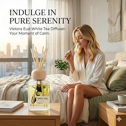 White Tea Essential Oil Reed Diffusers,Luxury Hotel Collection Diffuser Oil Inspired by Westin for Home&Office, Bedroom Living Room Shelf Decor,Bathroom Accessories,Non-Toxic & Gift Ready,3.34 FL OZ