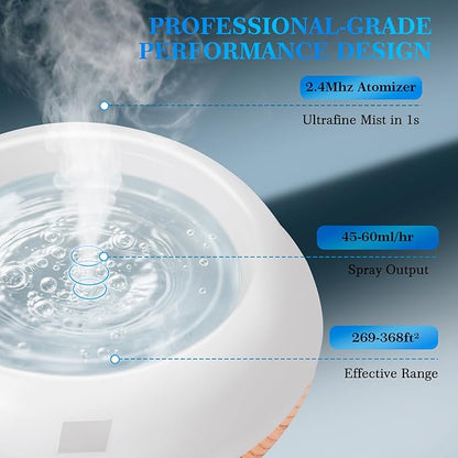 500ML Essential Oil Diffuser, Aromatherapy Diffuser with Remote Control, Multifunctional Air Diffusers for Home Office Room, Fragrance Aroma Diffuser with 7 Color LED & 2 Mist Mode, Light Brown