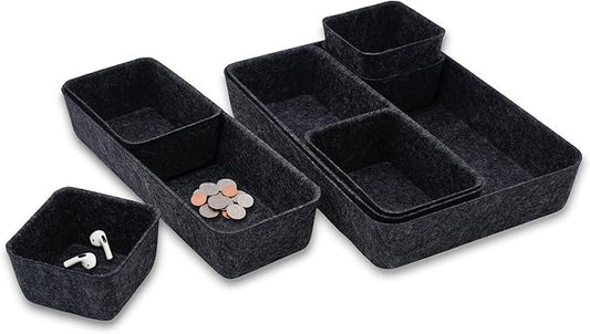 Welaxy Desk Drawer Organizer Tray, 8-Piece Shallow Felt Office Storage for Pens & Accessories (Charcoal)