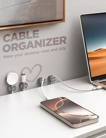 Cable Clips - Chfeila Latest Dual Spring Cord Organizer with Clasp Lock, 6Pack [Max Stability] Desk Cable Management, Adhesive Phone Charging Wire Holder for Nightstand/Car/Wall, Office Accessory