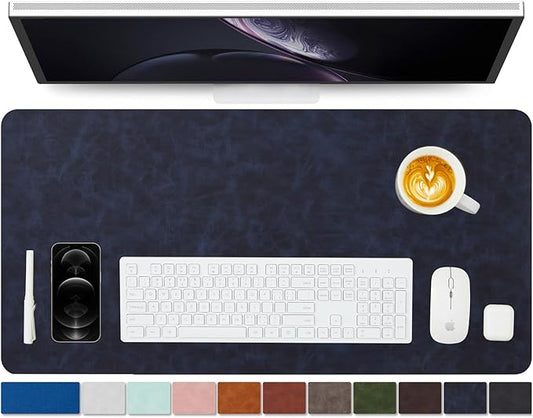 Distressed Leather Desk Mat - Non-Slip PU Desk Pad for Office and Home - Desk Organization and Accessories - Ideal for Large Mouse Pad and Desk Mats on Top of Desks(Navy Blue,31.5"x 15.7")