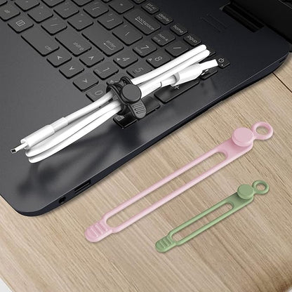 Nearockle Silicone Cable Ties Cord Organizer for Cable Management, 24PCS 4.2" and 7.1" Reusable Cable Organizer Electronic Accessories for Home, Office, Kitchen, School, Travel (4 Colors)