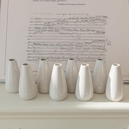Modern White Ceramic Vase Set of 8 for Living Room Bedroom 5.1'' Minimalist Fresh Flower Vases for Home Decor Office Fireplace Centerpieces Nordic Style Gift for Fake Plant 8 Pack