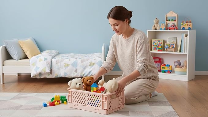 Xhwykzz 4 Pack Pastel Crates for Storage, Plastic Folding Basket, Colorful Small Storage Containers for Bedroom Office Classroom Bathroom Desktop Drawer Organizer Decor (9.8x6.5x3.8inch)