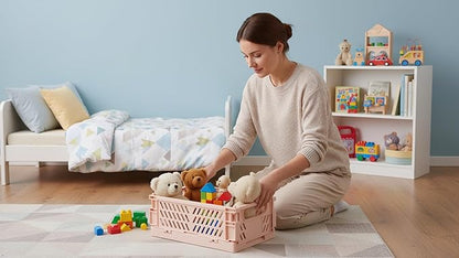 Xhwykzz 4 Pack Pastel Crates for Storage, Plastic Folding Basket, Colorful Small Storage Containers for Bedroom Office Classroom Bathroom Desktop Drawer Organizer Decor (9.8x6.5x3.8inch)