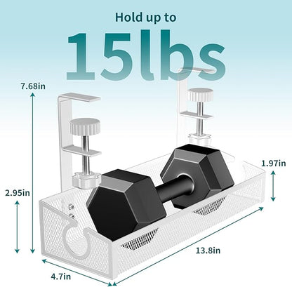 Under Desk Cable Management Tray White, No Drill Desk Cable Management Organizer with Clamp for Desk Wire Management, PC Cord Organizer Accessories & Workspace Organizers for Office, Home(2 Pack)