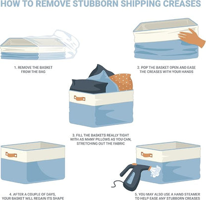 OrganiHaus Large Fabric Storage Baskets for Shelves 3 Pack, 15x11in Closet Storage Bins for Shelves, Canvas Baskets for Organizing, Linen Closet Organizers, Cloth Basket, Beige/Off-White