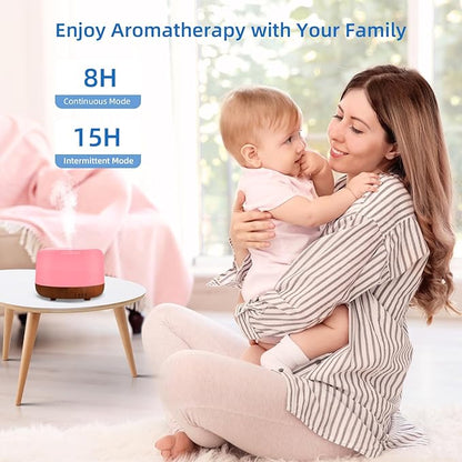 300ML Essential Oil Diffuser Aromatherapy Diffuser, Quiet 8 Hours Operation, 7-Color LED Light, 4 Timer, Remote Control, Auto-Off, Easy to Clean, for Bedroom, Living Room, Office, Home Gifts