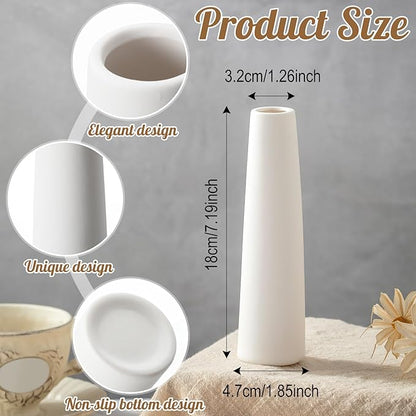 18 Pieces White Ceramic Vases for Home Decor 7.09 inch Tall Vases for Centerpieces Modern Floral for Wedding Party Event Home Office Decoration (Modern)