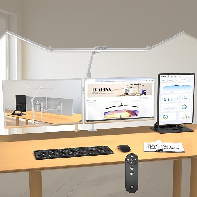 36W Ultra Bright Architect Desk Lamp with Clamp, Tall Overhead Rotatable Led Desk Light for Home Office, 47Inch Long Adjustable Monitor Light Bar with Remote for Computer Screen Desktop Table