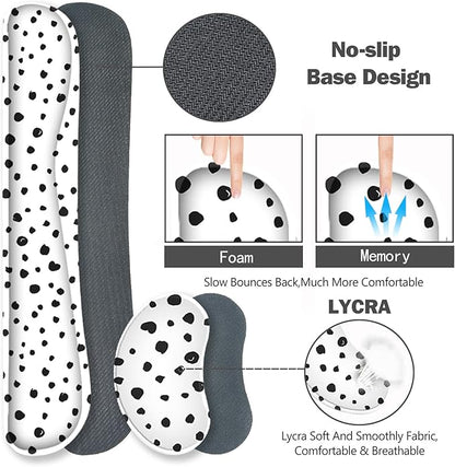 ToLuLu Extended Gaming Mouse Pad, Memory Foam Ergonomic Keyboard Mouse Wrist Rest Support Set, Large Desk Mat with Stitched Edges, Non-Slip Base Mousepad for Home Office Game and Study, Polka Dots