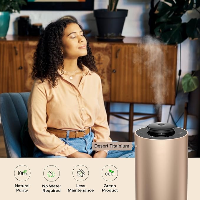 Waterless Essential Oil Diffuser for Home Aromatherapy Scent Diffusers with 3 Countdown Timer Settings or Timer-Off, 3 Mist Levels for Car Room Studio Office, Premium Metal Black and Gold 2 Pack