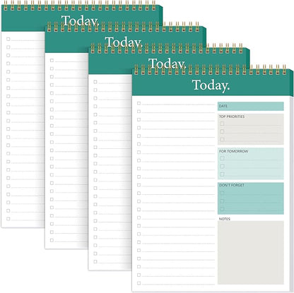 KMQOY To Do List Notepad - 4 Pack Daily Planner Pad Undated 52 Sheets Spiral Today Planner Note Pad Premium Thick Paper 6.5" x 9.8" For Work and Personal Organized-Green