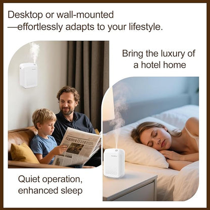 Waterless Essential Oil Diffuser, 2500 Sq Ft Coverage, Bluetooth App Control, No-Noise Wall Mounted Cold Air Scent Machine, 400ml Aromatherapy Diffuser for Home Hotel Office, Gift Idea, White