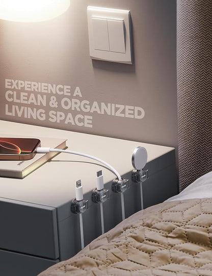 Cable Clips - Chfeila Latest Dual Spring Cord Organizer with Clasp Lock, 6Pack [Max Stability] Desk Cable Management, Adhesive Phone Charging Wire Holder for Nightstand/Car/Wall, Office Accessory