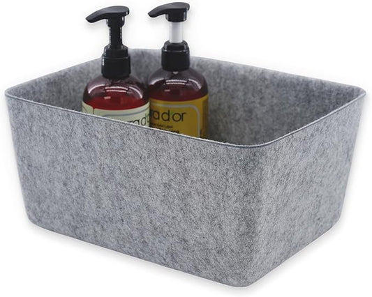 Welaxy Felt Storage Bin, Wide Deep Drawer Organizer Caddy for Makeup, Jewelry, Stationery, Closet & Bathroom, Minimalist Box (Gray Bin, M)