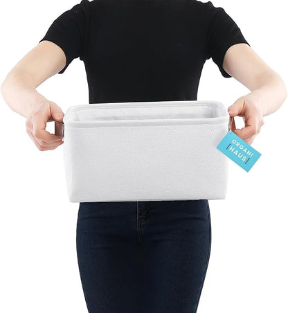 OrganiHaus Small Fabric Storage Baskets for Shelves 3 Pack, 12x08in Closet Storage Bins for Shelves, Canvas Baskets for Organizing, Linen Closet Organizers, Cloth Basket, Off-White