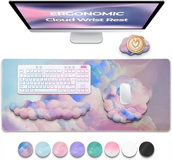Premium Quality Cloud Wrist Rest Keyboard, Mouse Pad, Wrist Rest Pad, Wrist Rest for Computer Keyboard, Cloud Drink Coaster and Mouse Pad
