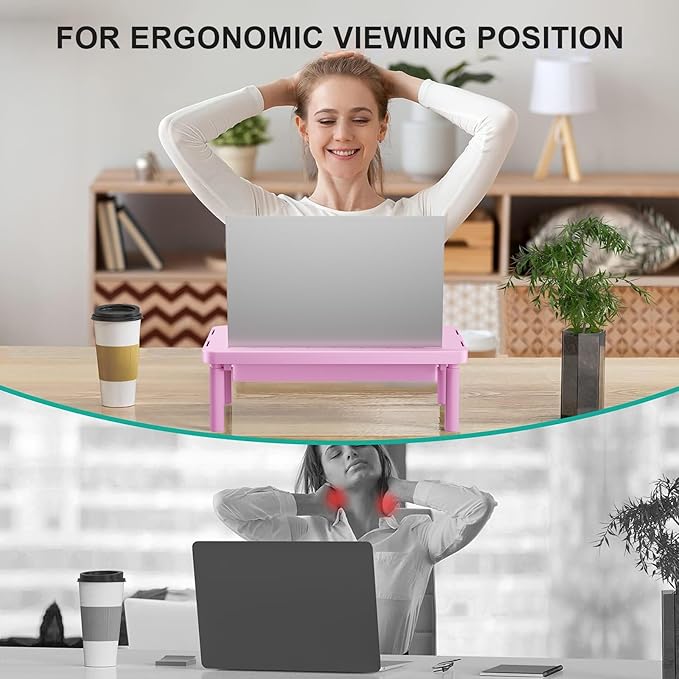 WALI Computer Monitor Stand with Storage, Desk Monitor Riser 3 Height Adjustable, Laptop Riser with Airflow Vents, Desk Organizer for Computer, Laptop, Printer (PTT002-P), 1 Pack, Pink