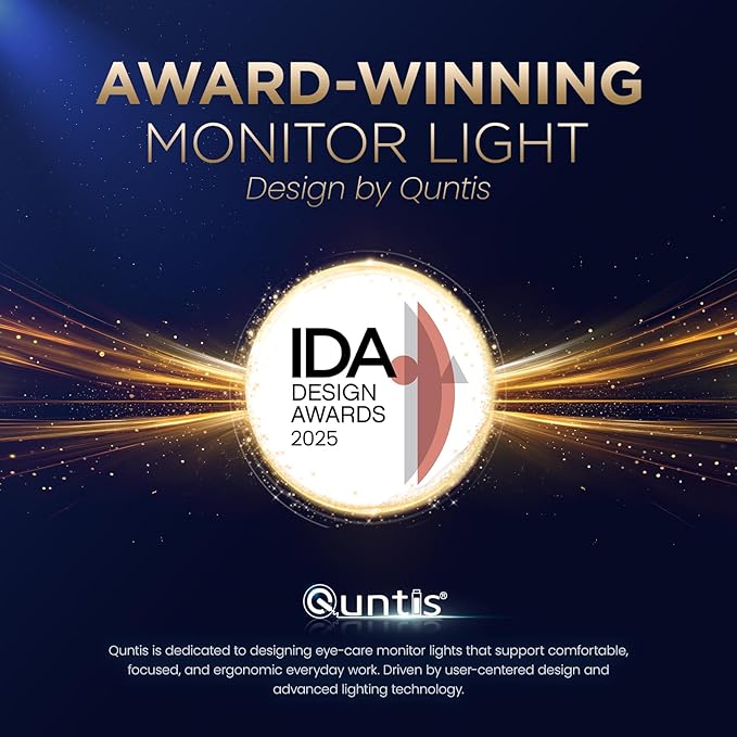 Quntis Monitor Light Bar Pro White, Eye-Care No Glare USB Computer Lamp, Stepless Dimming & Auto-Dimming Brightness, Dual Control, Modern Aesthetic Space Saving Desk Accessories Office Gaming Reading