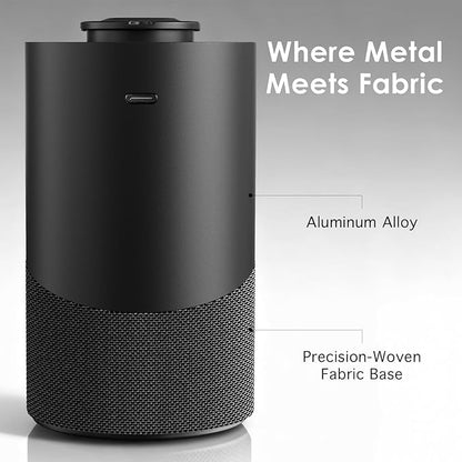 Waterless Essential Oil Diffuser for Home (Aluminum Alloy & Fabric) - Cordless Car Scent diffuser with 3 Timer & 3 Mist Levels - 2000mAh Battery Operated Scent Air Machine for Room Office Hotel, Black