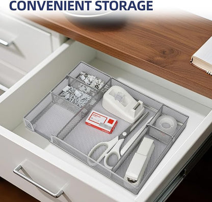 Office Desk Accessories, Desk Organizers and Accessories, Stapler and Tape Dispenser Set Metal Storage Box,Stapler,Staple Remover,Paper Clips,Ruler,Scissors.Suitable for Office and Study Use,White