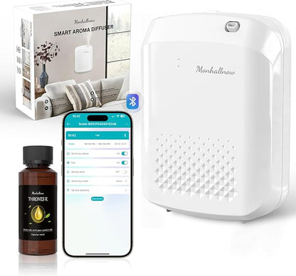 Waterless Essential Oil Diffuser, 2500 Sq Ft Coverage, Bluetooth App Control, No-Noise Wall Mounted Cold Air Scent Machine, 400ml Aromatherapy Diffuser for Home Hotel Office, Gift Idea, White