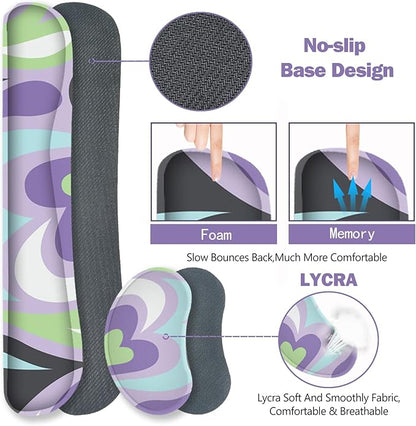 ToLuLu Extended Gaming Mouse Pad, Memory Foam Ergonomic Keyboard Mouse Wrist Rest Support Set, Large Desk Mat with Stitched Edges, Non-Slip Base Mousepad for Home Office Game Study, Purple Hearts